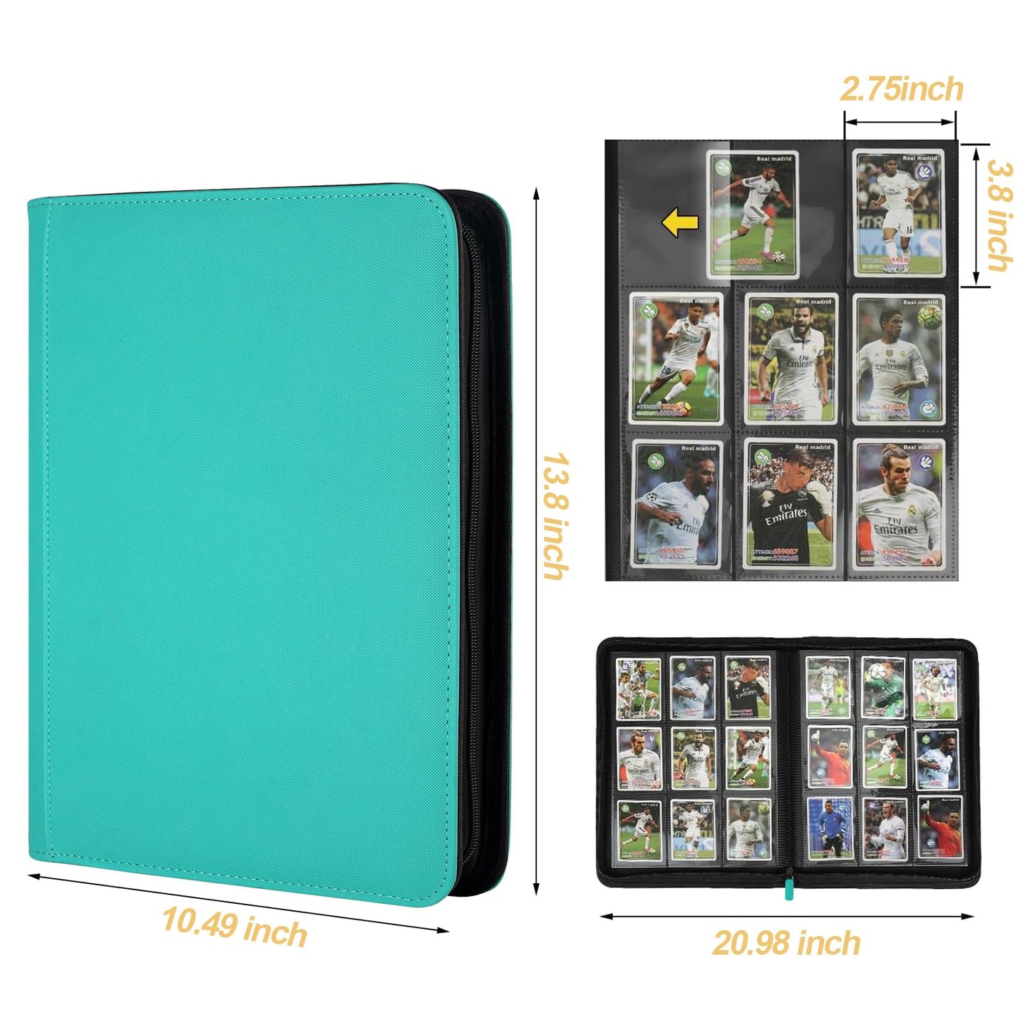 Trading Card Binder 9 Pocket  GERMUN PU Cover Card Binder for 360 Cards  enhanced Trading Card Holder Folders  Double Sided Pocket Card Album for MTG  TCG (LAKEBLUE)