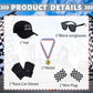 Race Car Driver Costume Boys Racing Suit Kids Racer Jumpsuit Set with Cap Medals Glasses Gloves for Halloween Black