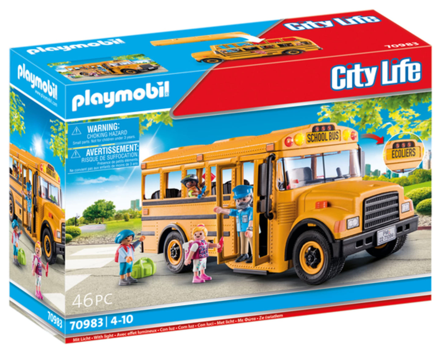 Playmobil School Bus with 4 Figures, Multicolor, Plastic, Model 70983, TU Size