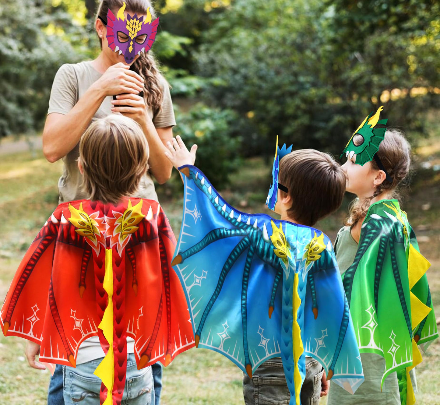 D.Q.Z Toddlers Dinosaur-Dragon-Wings Costume for Kids with Mask, Dino Cape Boys Dress Up Birthday Party Toys Gifts (Brown)