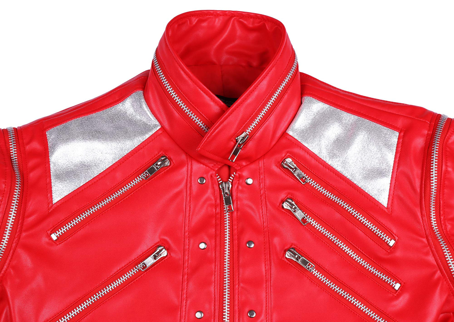 MJB2C Red 80s PU Leather Jacket - Retro Zipper Accent Stage Coat for Cosplay  Halloween & Party - mature-themed XX-Large