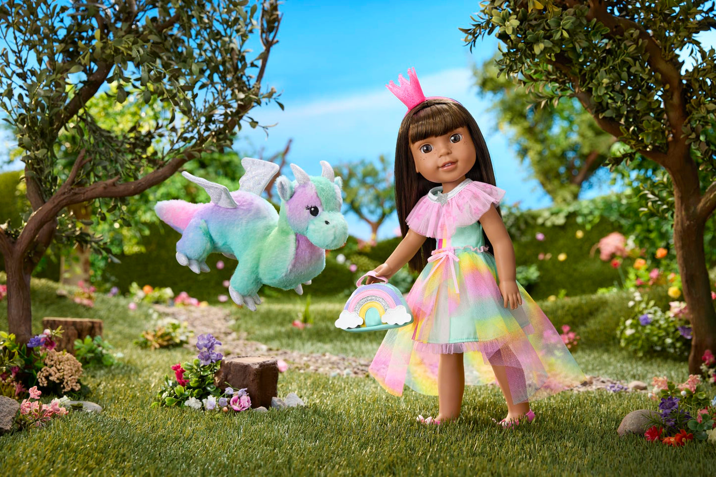 American Girl WellieWishers Ashlyn Doll Playset with Crisella Dragon, Dress & Accessories, 14.5-inch, Multicolor, Model HYK32