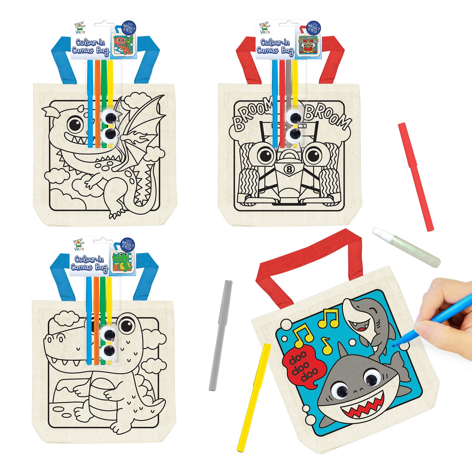 Vkpi 12 Pieces Kids Coloring Goodie Bags, Reusable Canvas Bag, Cute Art Party Favors, Color Your Own Bags For Diy Painting Birth