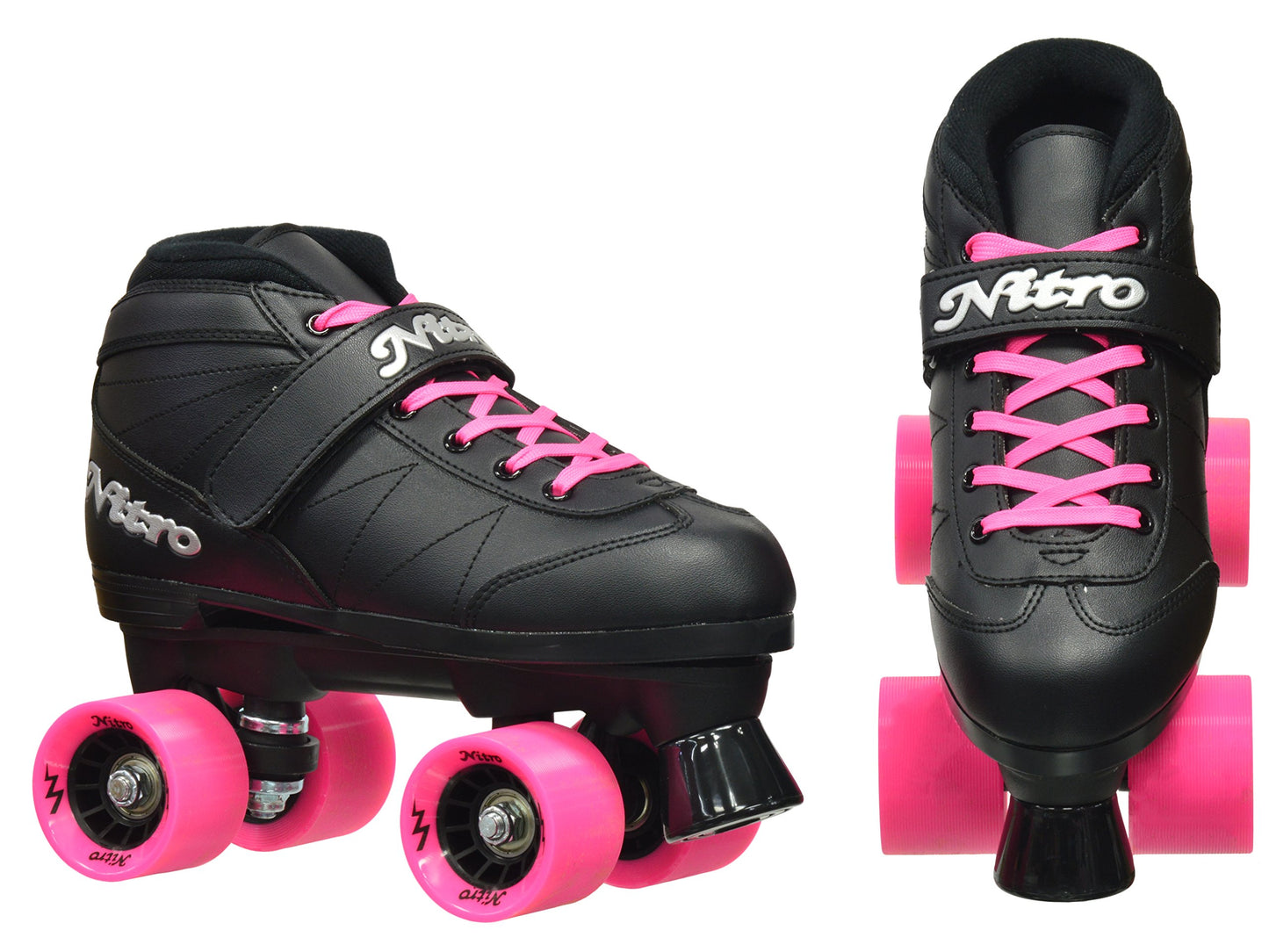 Epic Skates Super Nitro Quad Speed Roller Skates, Adult 7, Black/Pink, Nylon Material