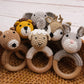 Joliecraft Woodland Friends Baby Rattle Shaker Toy With Wooden Teething Ring In White And Tan Deer