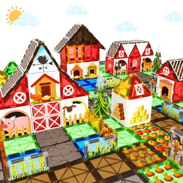 Magnetic Tiles Farm Animal Toys Set For Toddles Kids, Montessori Stem Toys For 3+ Year Old Boys Girls, Magnetic Building Blocks, Construction Sensory Toys Educational Birthday Toys Gifts