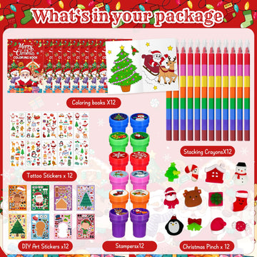 Cinrobiye 72 Pieces Merry Christmas Party Favors Max Holiday Coloring Books Tattoo DIY Sticker Stampers Class Reward Prizes for