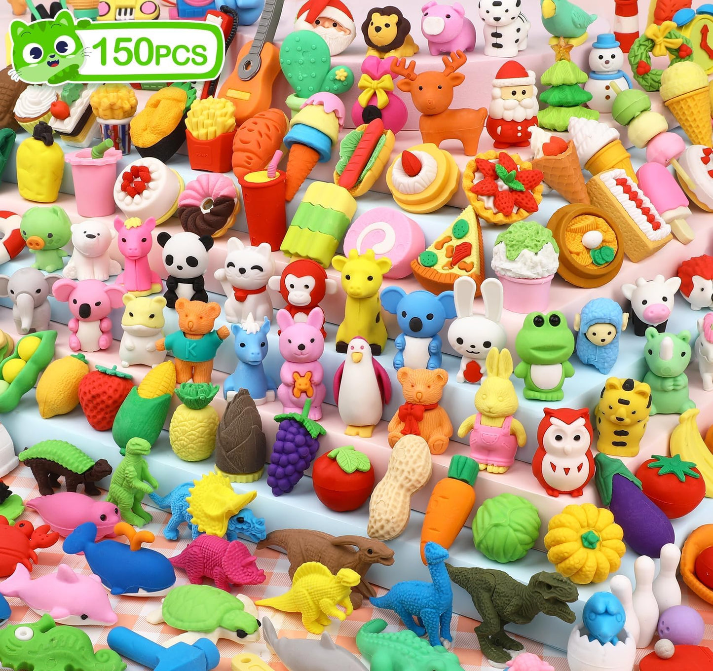 150 Pack Animal Erasers for Kids Bulk Pull Apart Erasers 3D Puzzle Erasers Treasure Box Toys for Classroom Rewards and Prizes Cl