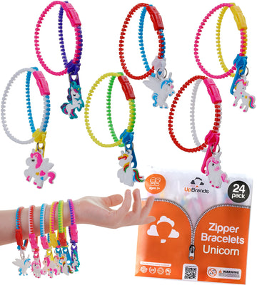 UpBrands Unicorn Zipper Bracelets Bulk Set - Party Kit for Kids, Goodie Bags, Piata Filler, Fidget Friendship Bracelets for Vale