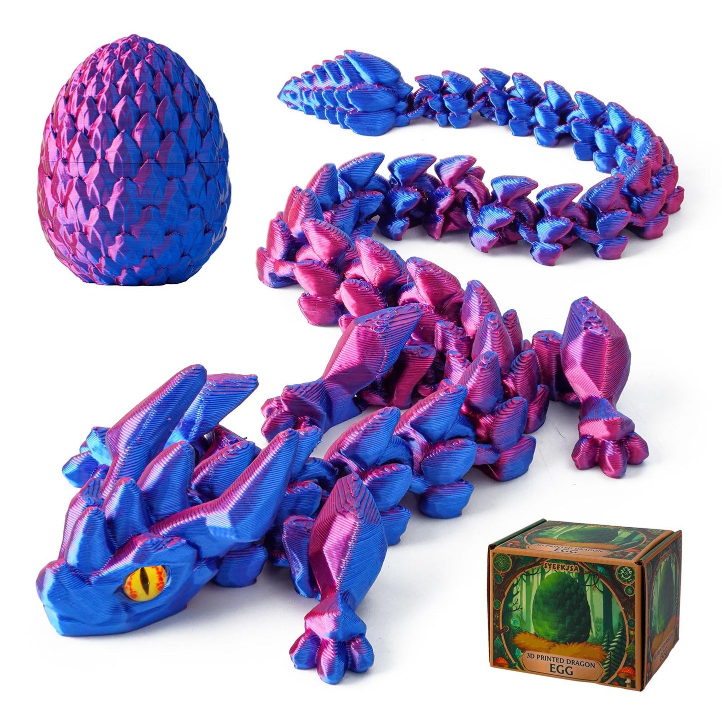 FYEFKJSA 3D Printed Dragon Eggs with Dragon Inside - 12Inch Articulated Fidget 3D Printed Animals  Interesting Decorative Gift  Easter Basket Essentials Stuffers (Laser Purple)