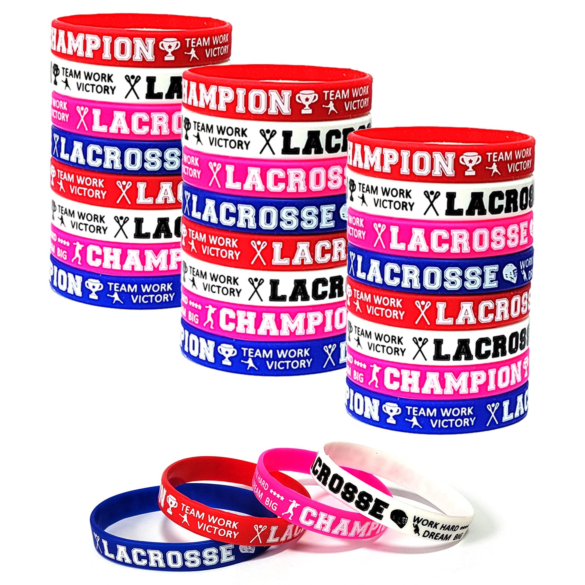 Oringaga 24PCS Lacrosse Silicone Wristband/Bracelets-LAX Party Favors and Supplies-Motivational Sports Prize Goalie helmet - Pla