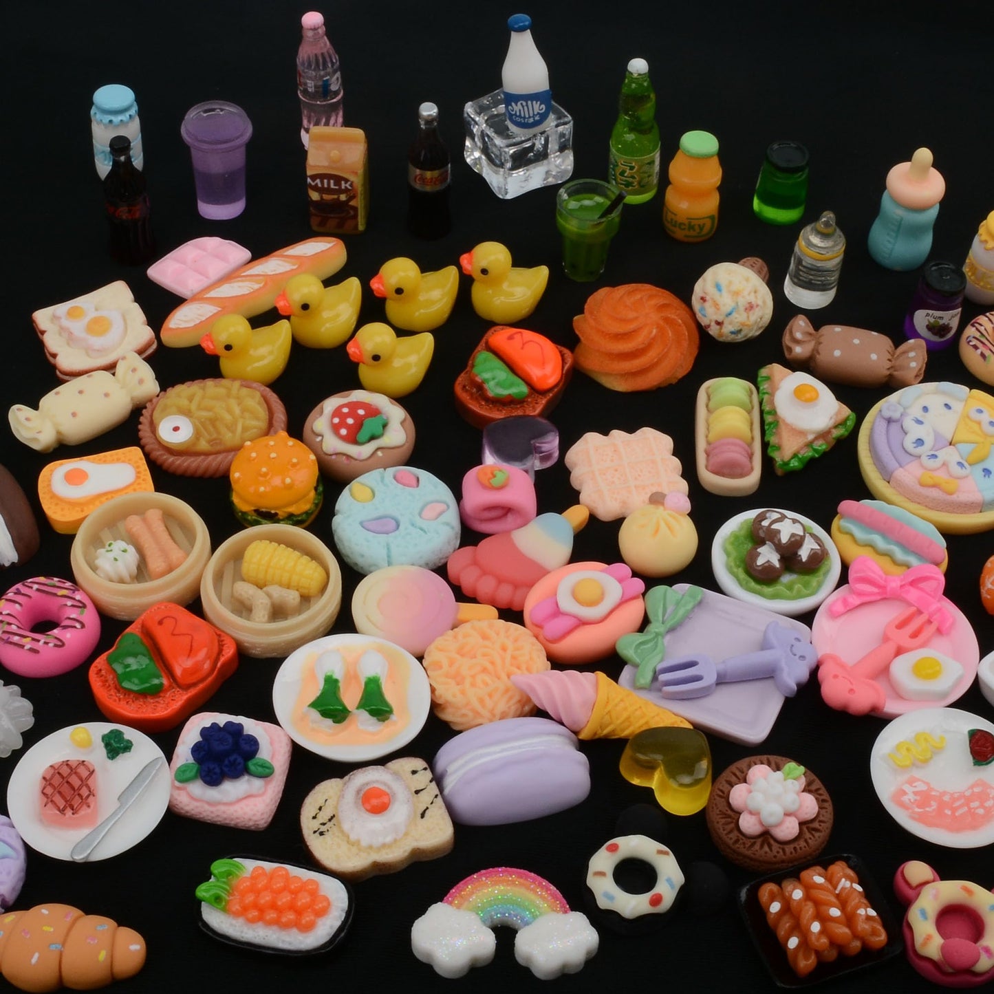 Muyizi 100Pcs Miniature Food With Storage Box Mini Food Miniature Doll House Accessories Small Resin Doll Food Dollhouse Food Set For Pretend Play Kitchen