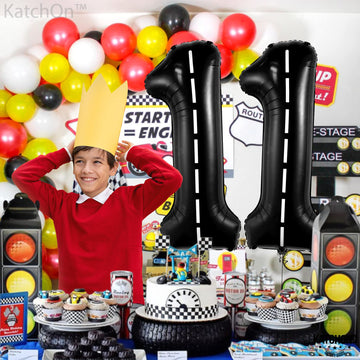 Katchon, Giant Race Car Number 11 Balloon - 40 Inch | Giant Balloon Number 11 Black For Race Car Birthday Party Decorations | 11Th Birthday Decorations Race Car Balloons | 11 Years Old Cars Decoration