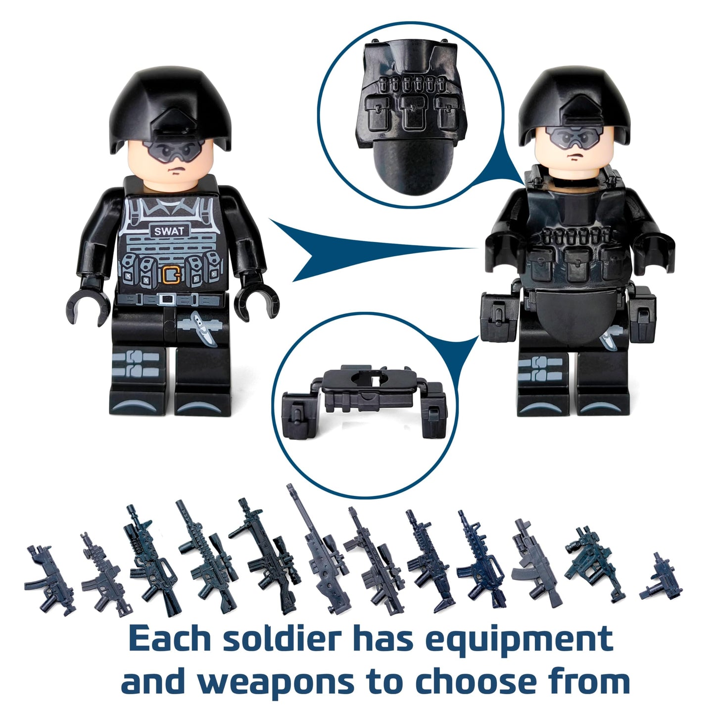 Toysvill SWAT Military Police Building Block Set for Kids | SUV + Soldiers Minifigures (12 PCS) with  and Accessories Gift