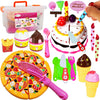 FUNERICA Play Food Goodies Set with Storage Box - Features Cutting Pizza, Ice Cream, Toy Birthday Cake, Fries, Dessert - Pretend