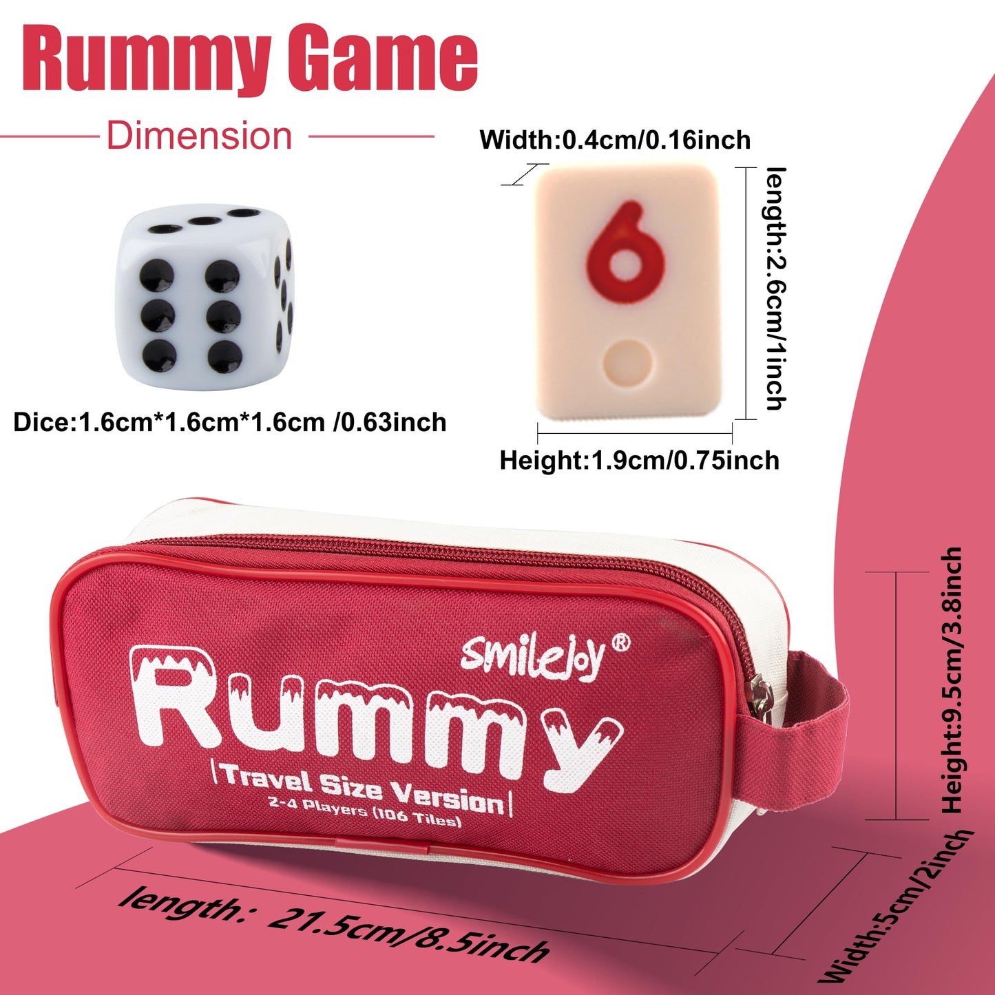 Smilejoy Mini Rummy Cube Game Set for 2-4 Players, Travel Size with Canvas Bag, 106 Tiles, Multicolored, Model L-Rummy1