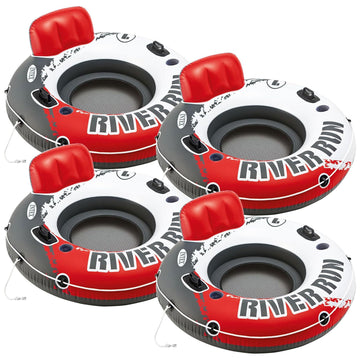 Intex River Run 1 Water Tube Lake Raft Inflatable Pool Floats with 2 Heavy Duty Handles  Backrest  and 2 Cupholders  Red (4 Pack)