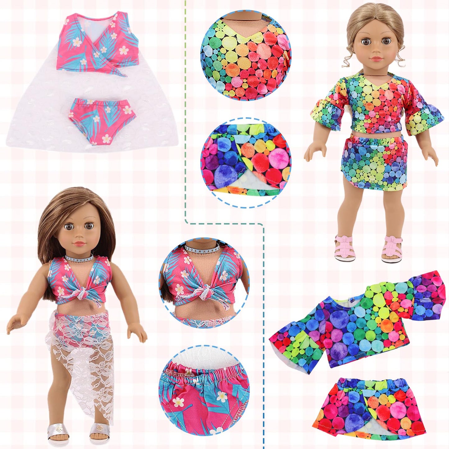 18 Pcs American 18 Inch Doll Clothes,10 Sets Girl Doll Clothing And Accessories Outfits For 18 Inch Girl Doll,Including Dress,Shorts,Swimsuits (No Doll)
