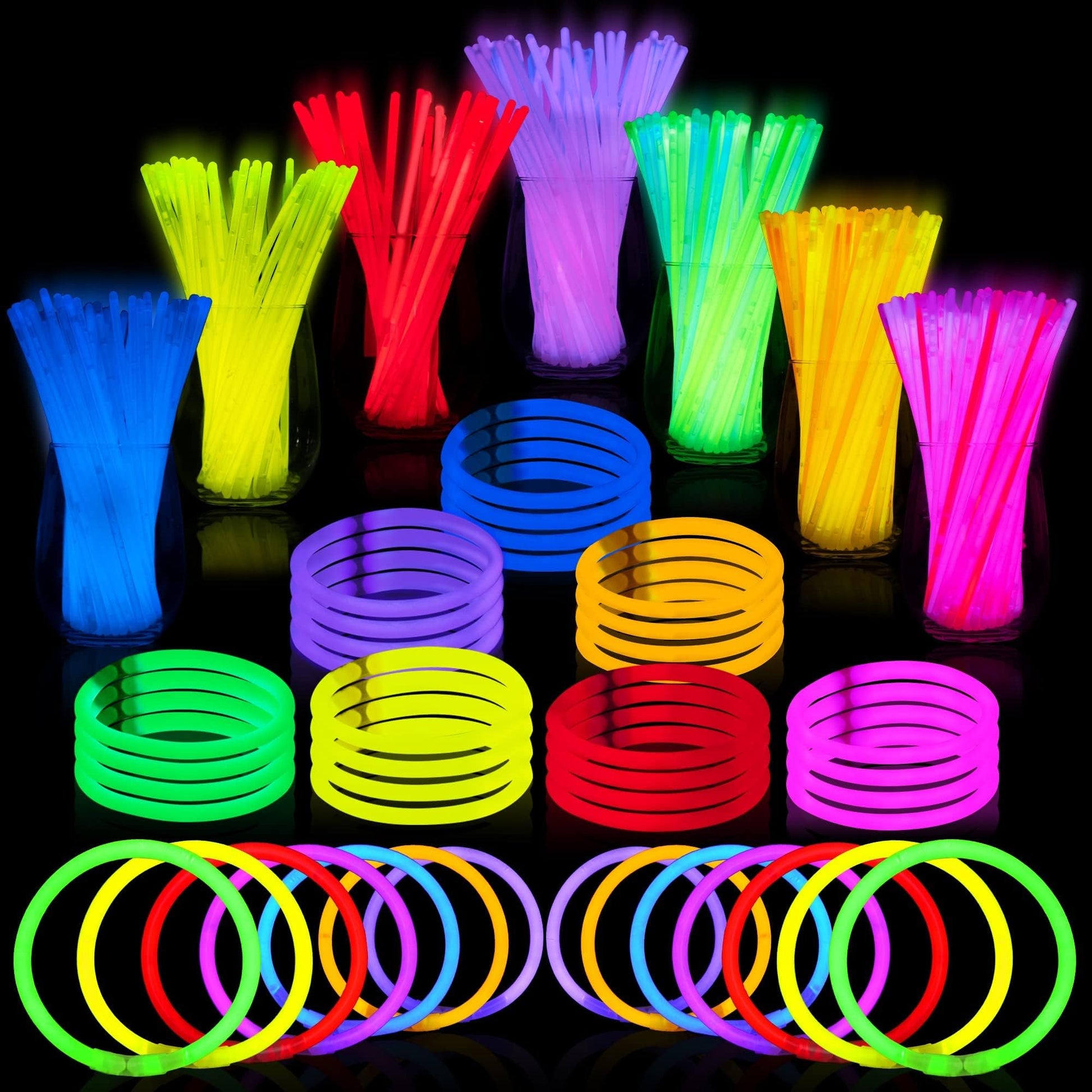 Joyin 400 Pcs 8' Glowsticks, Bracelets Necklaces, Glow In The Dark Party Favors, Easter, Christmas, Halloween Supplies Pack, Football Party Supplies