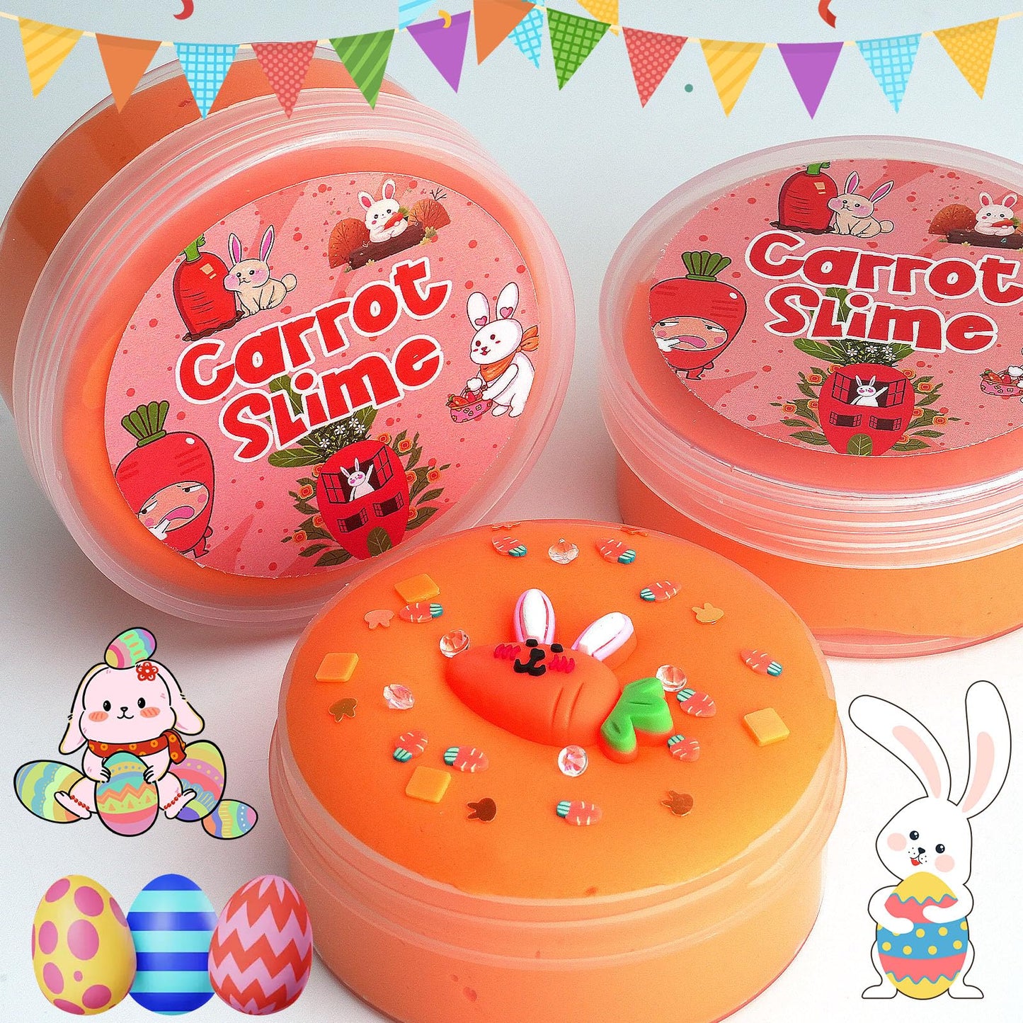 Okaybee Carrot Orange Butter Slime With Easter Bunny Slime Charm, Slime Toys For Kids, Easter Gifts For Toddlers Teens Unisex Ch