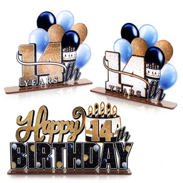 Lingteer Happy 14Th Birthday Gold Acrylic Table Topper Centerpieces Set - Cheers To Fourteen Years Old Birthday 14Th Bday Party Gift Decorations.