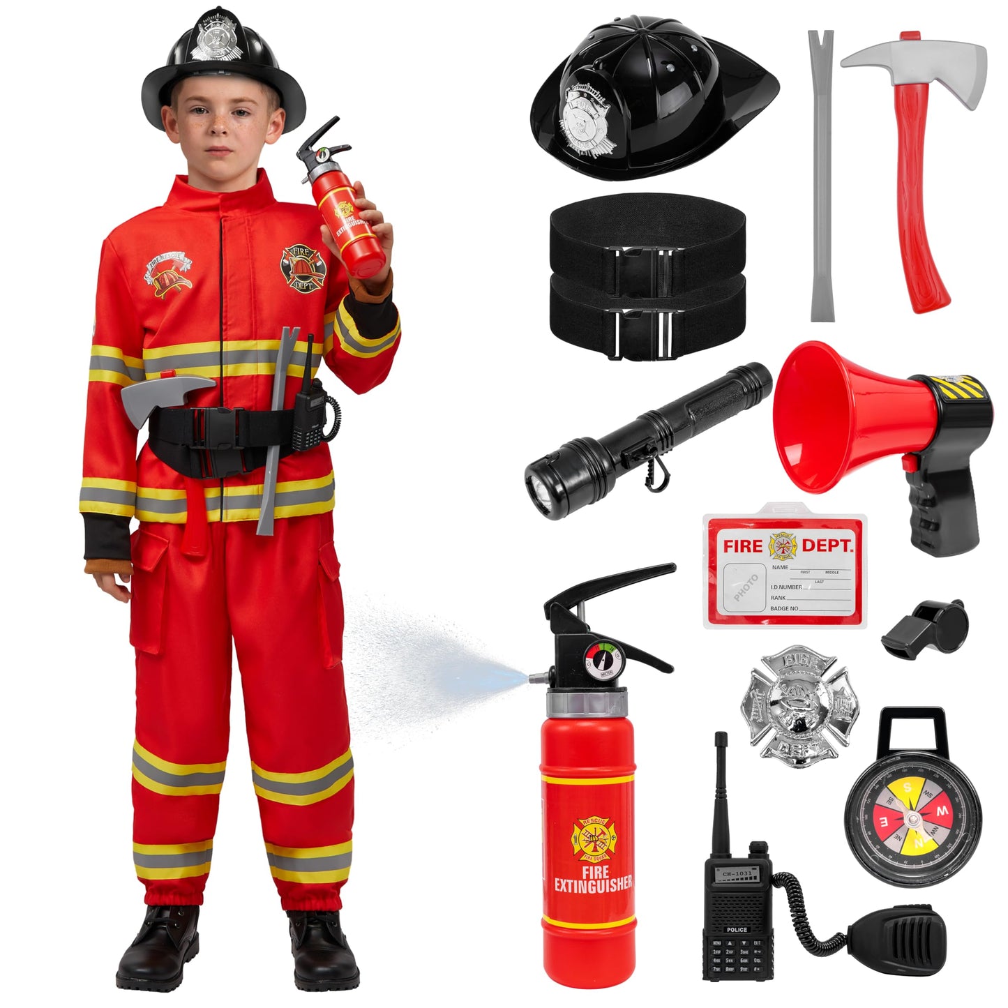 Spooktacular Creations Halloween Firefighter Costume for Kids  Boys Fireman Costume Set  Red Firefighter Roleplay Accessories for Toddler Dress-up and Career Cosplay Party (3T  3-4 yrs)