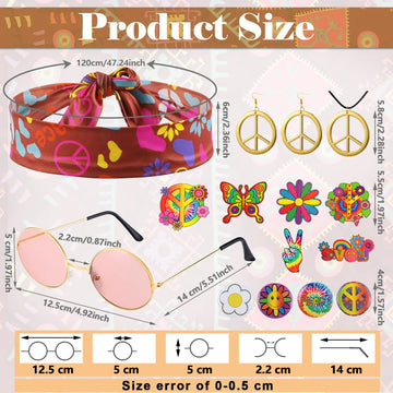 Kathfly 18 Pcs Hippie Costume for Girls Kids 70s 60s Outfits Set Hippie Dress Fringe Vest Party Accessories for Carnival Halloween(3XL)