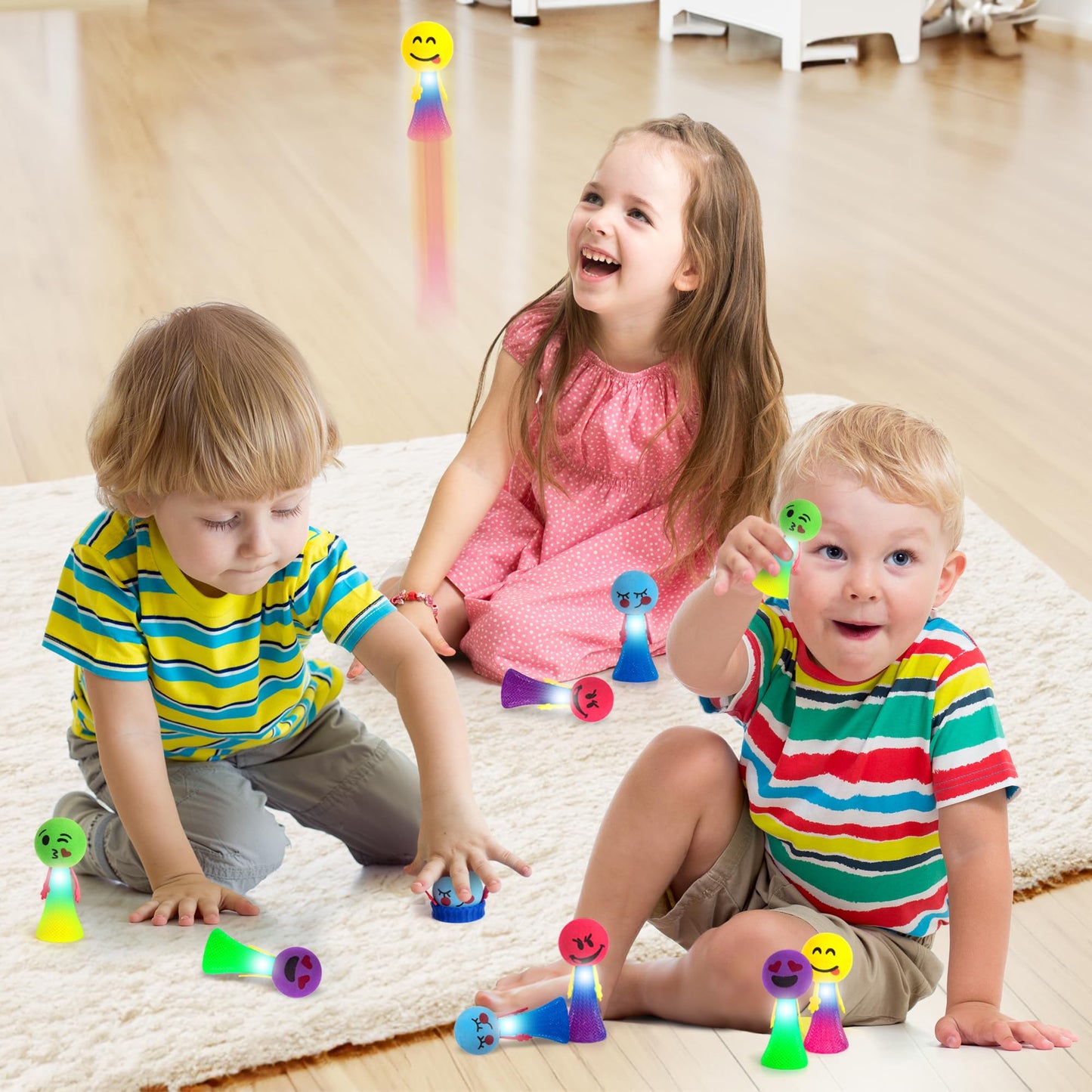Artcreativity 24 Pc Emoticon Jumping Popper Toys, Light Up Jumping Spring Launchers With Flashing Led'S, Pop Up To 4 Feet High, Kids Jumping Toys, Led Light Up Party Favors For Kids Goodie Bags