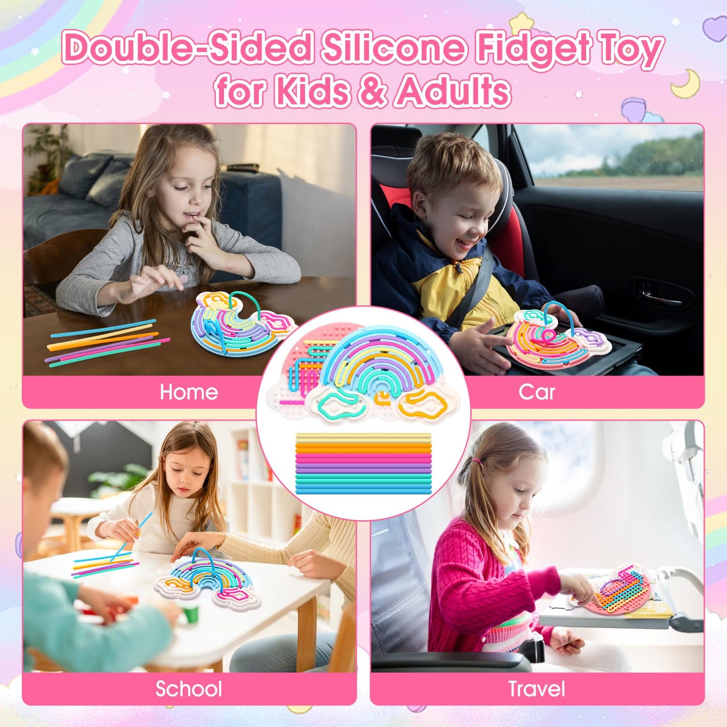 Hongvkae 2Pcs Fidget Toys Sensory Activity Board, Silicone Sensory Toys For Anxiety Autistic Adhd Calming, Kids 3+ & Adults, Tra