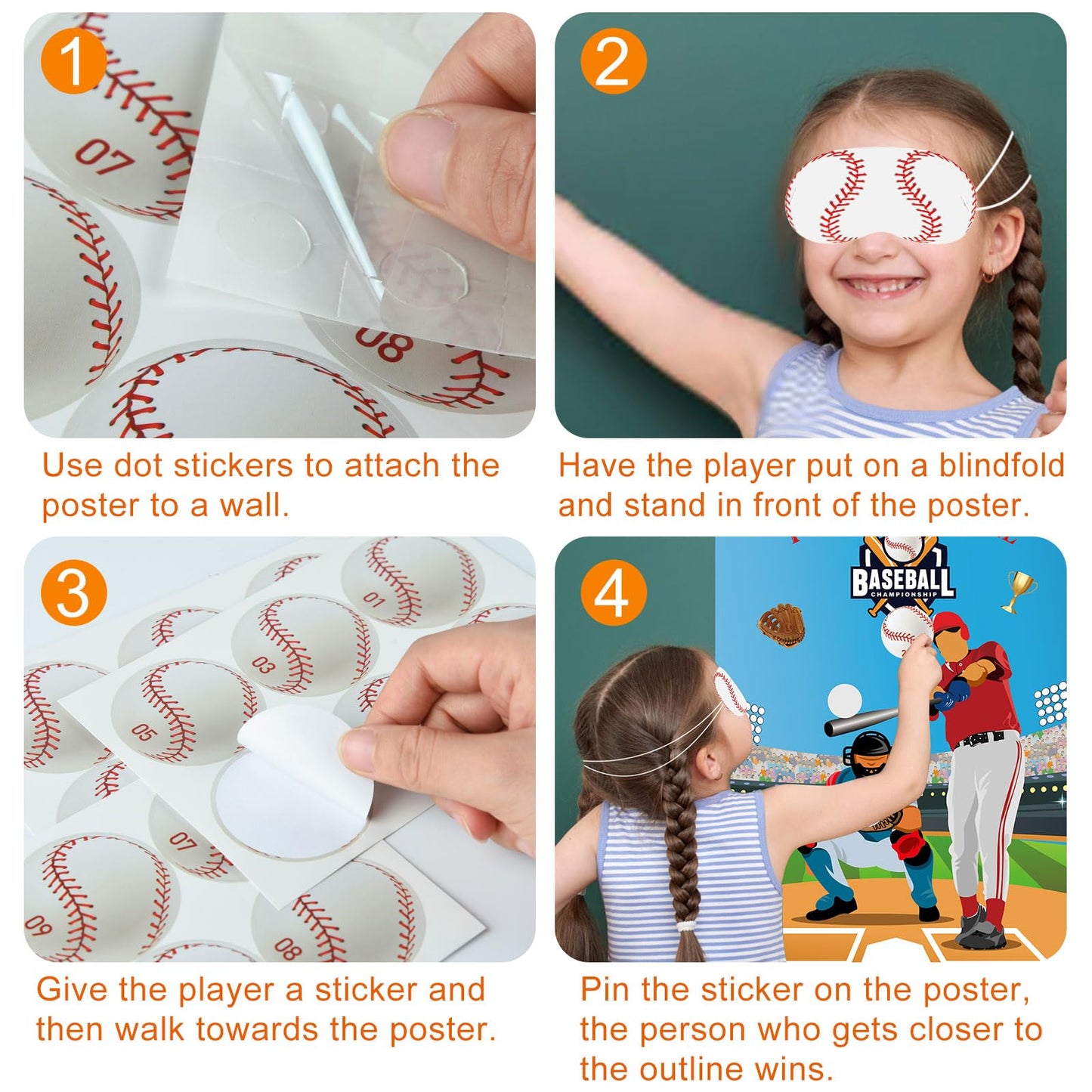 PLULON Pin The Baseball Party Game for Kids Pin the Baseball on the Glove and Bat Large Baseball Poster with Baseball Stickers for Boys Girls Birthday Party Wall Decorations Classroom Activities