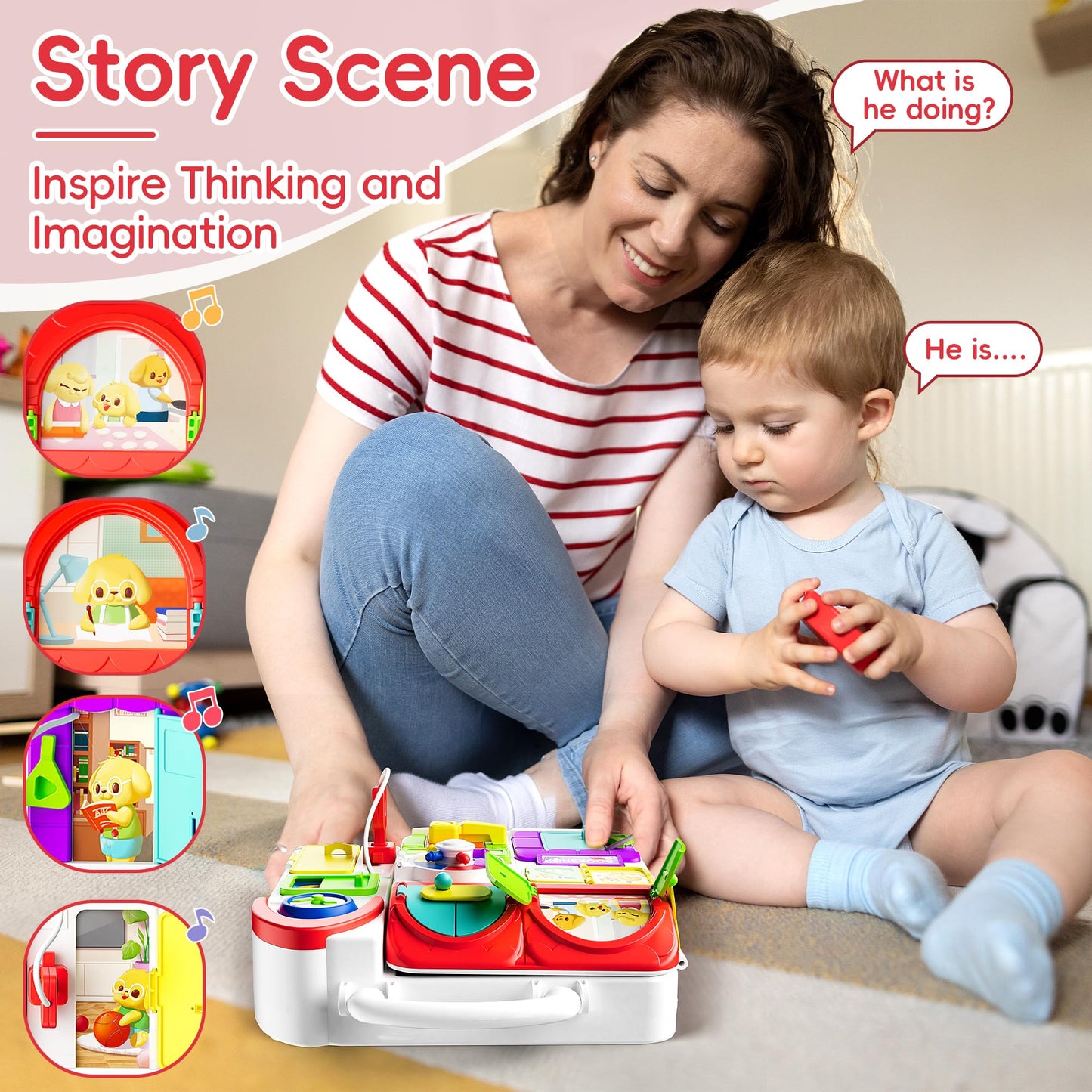 Montessori Toys For 1 Year Old Boy Girl, Musical Busy Board, Bilingual Learning Toy For Toddlers 1-3, 1St Birthday Gift, Educati