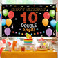 10Th Birthday Backdrop Banner, Happy 10Th Birthday Decorations, Kids 10 Year Old Double Digits Birthday Party Yard Sign Decor, C