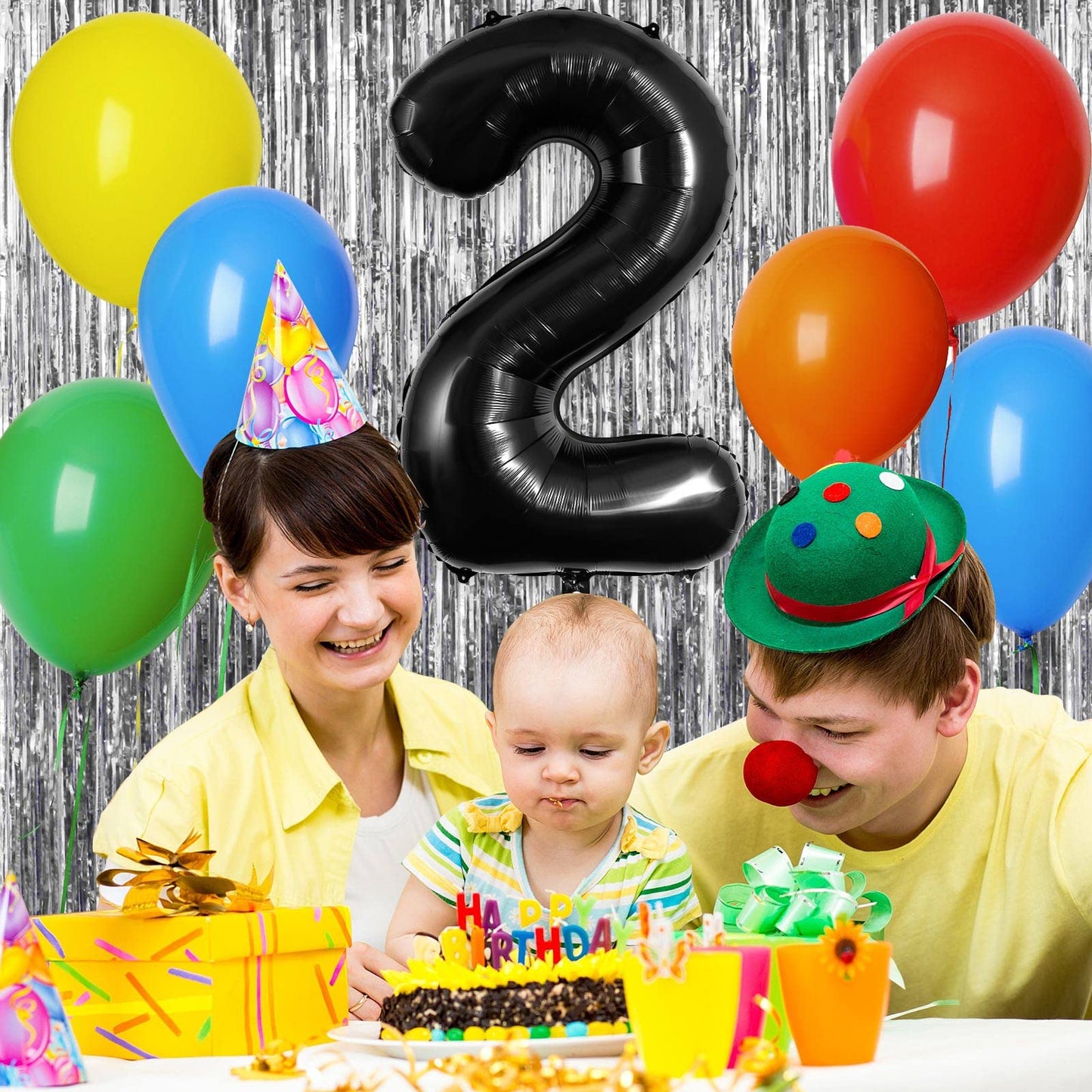 Large Black Number 2 Balloons, 40 Inch Foil Balloons, Giant Number Balloons For Women/Men Birthday Party Anniversary Celebration