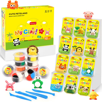 Air Dry Clay Kit for Kids - 12 Portable Packs, Soft & Mess-Free Clay with Tools & Tutorials - Birthday Gift for Girls Ages 3, 4,