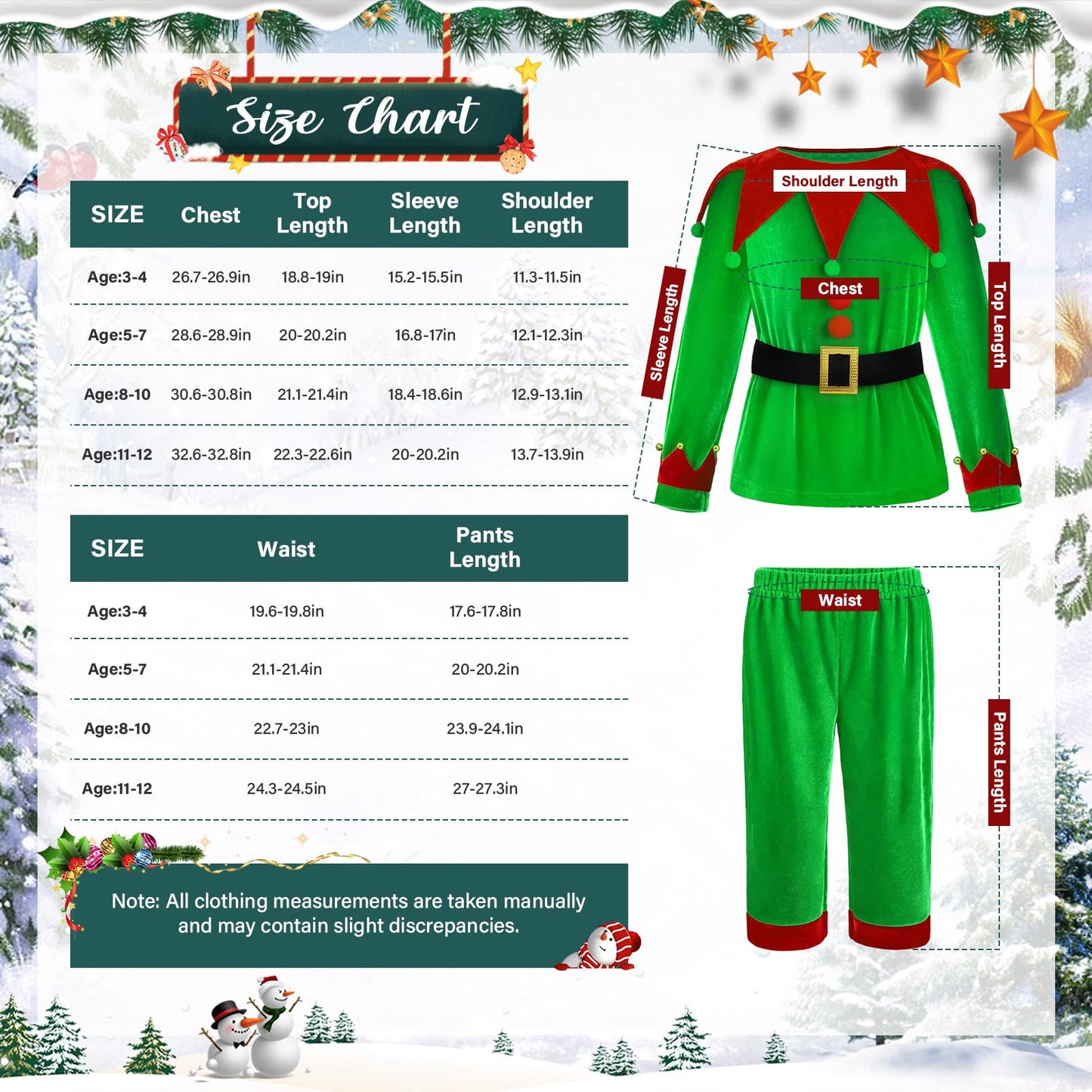 DITAIX Christmas Elf Costume for Boys - 6PCS Santa's Helper Costume - Velvet Elf Outfit Set for Kids Christmas Party (Boys Elf  Medium(8-10 Years))