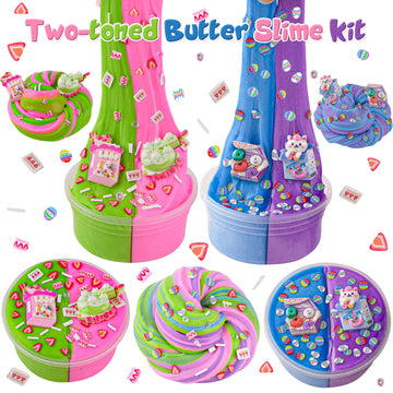 Lawoho 2X120Ml Butter Slime Kit Includes Two-Toned Butter Slime With 6 Packs Add-Ins, Slime For Kids Party Favors, Dessert Butter Slime Kit For Girls Boys Birthday Halloween Christmas Easter Gifts