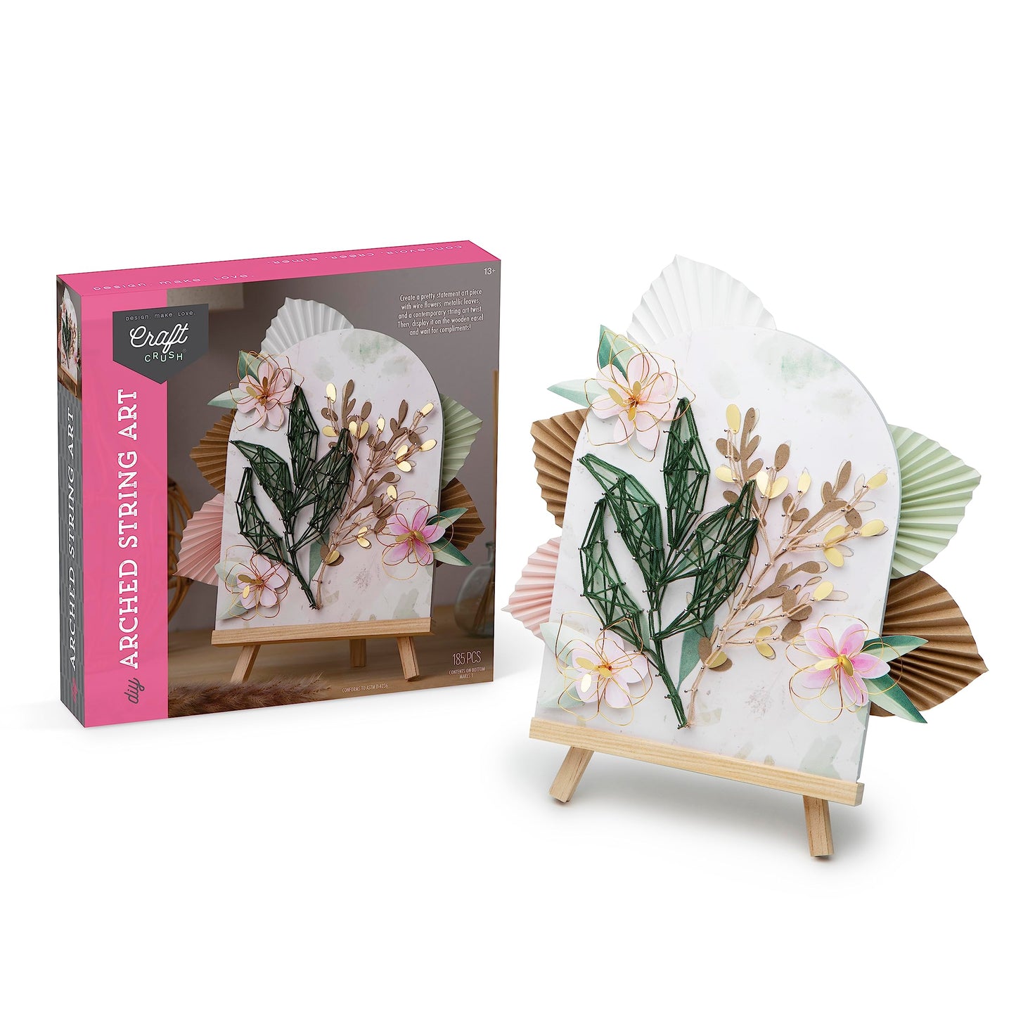 Craft Crush DIY String Art Craft Kit - Floral Interior Design DIY Activity for Teens & Adults - Complete String Art Kit with Emb