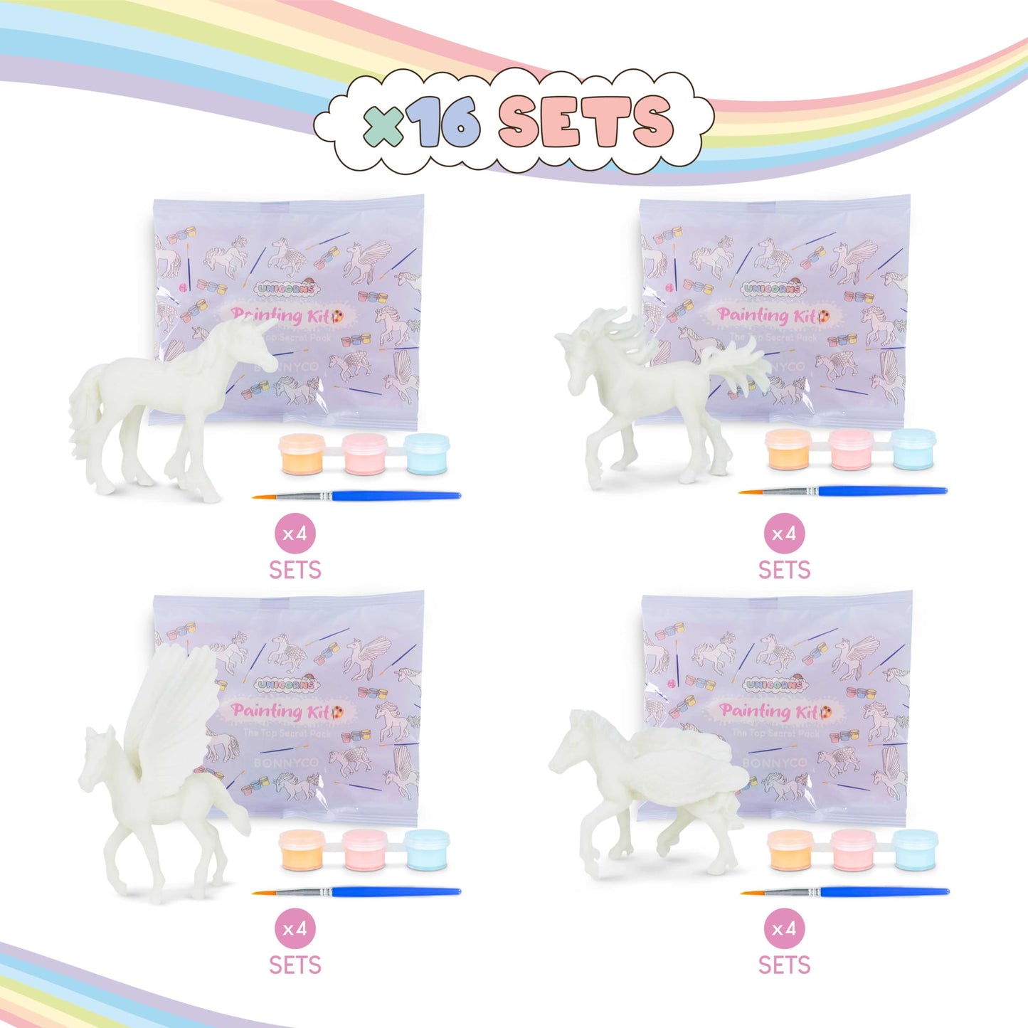 Unicorn Party Favors Painting Kit Pack 16 - BONNYCO | Pinata Stuffers, Kids Party Favors, Prizes for Kids, Unicorn Party Supplie