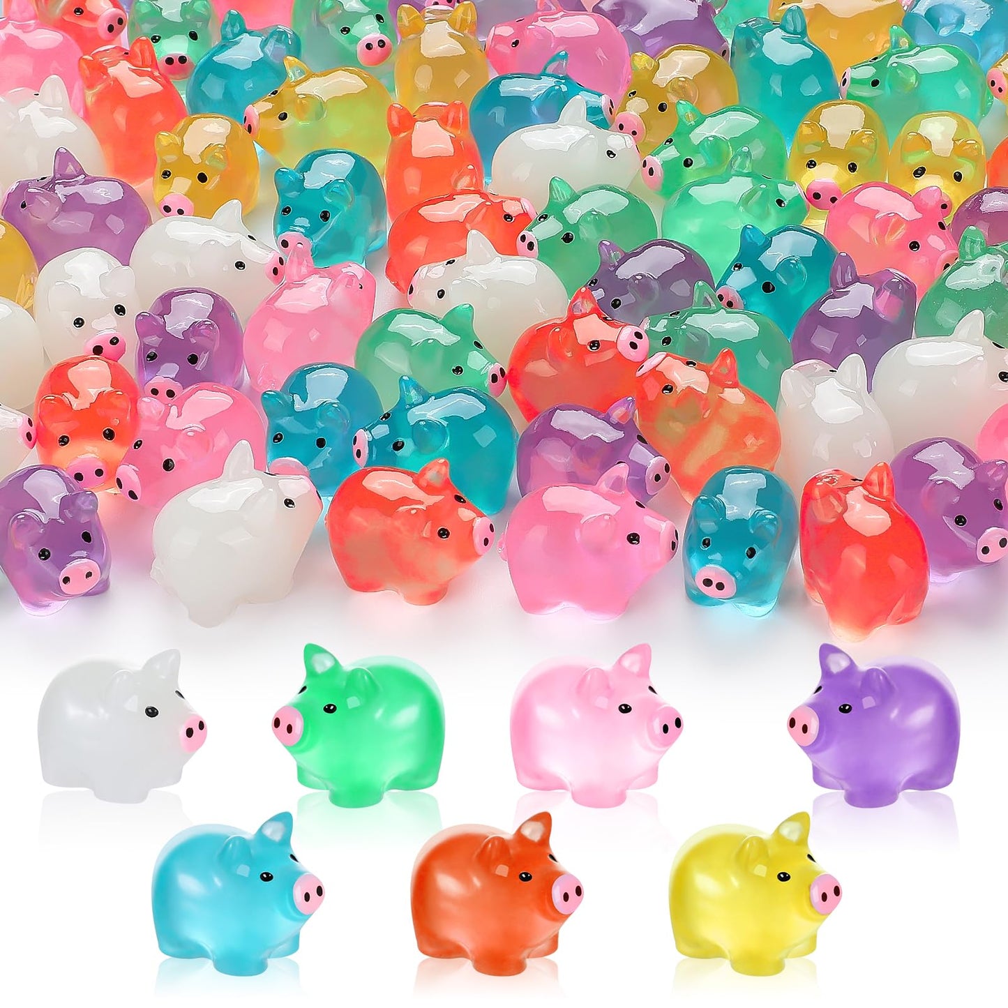 SYWHXY 112PCS Luminous Mini Resin Pigs Cute Mini Pigs Figures Glow in The Dark, Tiny Pigs Miniature Charms Ornament for Garden L