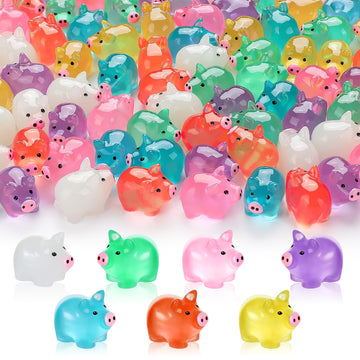 SYWHXY 112PCS Luminous Mini Resin Pigs Cute Mini Pigs Figures Glow in The Dark, Tiny Pigs Miniature Charms Ornament for Garden L