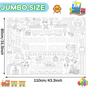 Naozinebi Train Coloring Poster - Giant 43.3" x 31.5" Colorful Tablecloth - Xmas & Birthday Party Supplies - Model NB0594