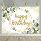 Green Happy Birthday Backdrop Greenery Succulent and Gold Eucalyptus Green Leaves Photography Background Jungle Boys Girl Women 