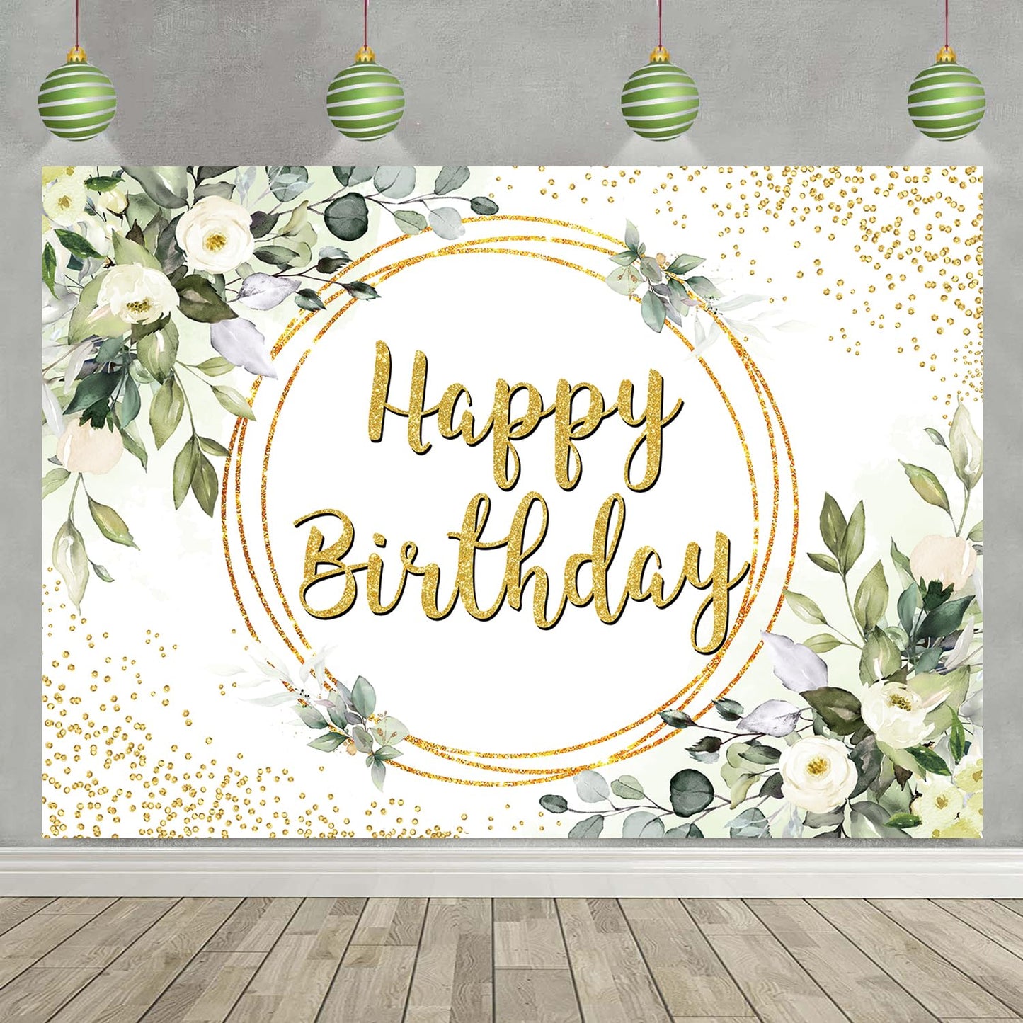 Green Happy Birthday Backdrop Greenery Succulent and Gold Eucalyptus Green Leaves Photography Background Jungle Boys Girl Women 