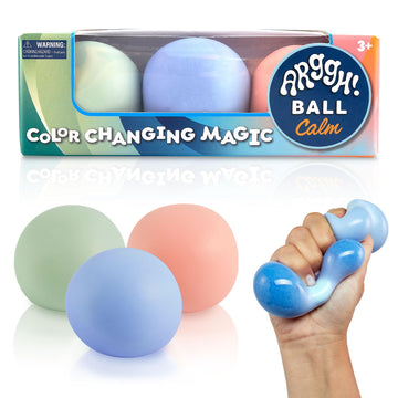 Power Your Fun Arggh Calm Mini Stress Balls For Adults And Kids - 3Pk Squishy Stress Balls, Color Changing Resistance Fidget Toys Sensory Calming Stress Relief Squeeze Toys (Green, Orange, Blue)