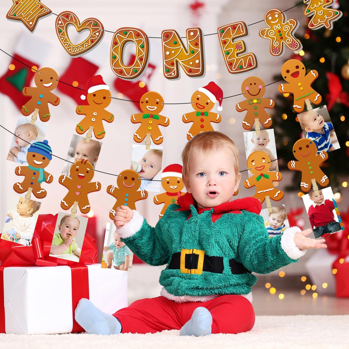 Christmas Gingerbread Man 1St Birthday Photo Banner Gingerbread Man Birthday Photo Banner For Newborn To 12 Months Milestone Pho