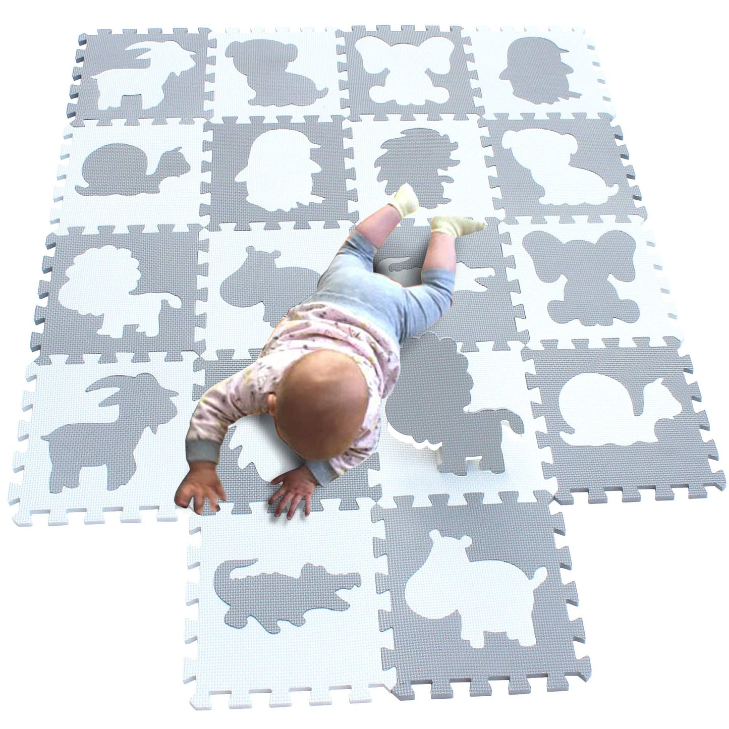 MQIAOHAM 18 Pieces Puzzle Play Mats, Soft Baby Play Mat, Kids Interlocking Foam Floor Tiles, Toddlers Carpet Playmats Animal G30