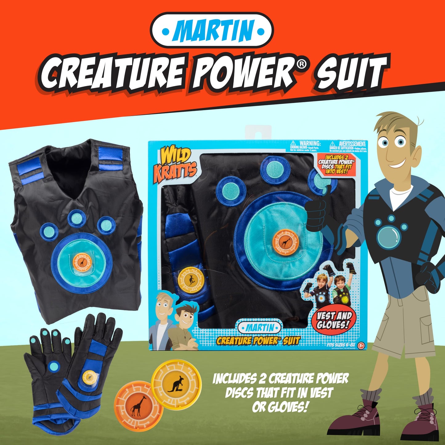 Wild Kratts Creature Power Suit -Martin (Size 4-6X) Includes Vest, Gloves & 2 Power Discs for Children Halloween Costume Dress U