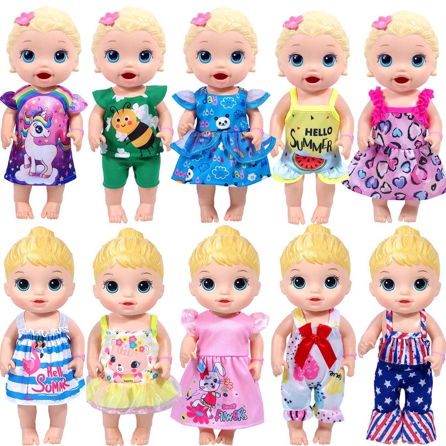 Wondoll 12 Inch Baby Doll-Clothes And Accessories - 10 Sets Doll Clothes For 10-12 Inch Dolls, Baby Doll Clothes Dress Outfits Accessories Christmas Birthday Gift For Kids