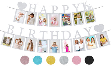 Sweet 16 Birthday Decorations Photo Banner In Silver Pre-Assembled - Sweet 16 Banner With Sixteen Photo Card Frames Party Suppli
