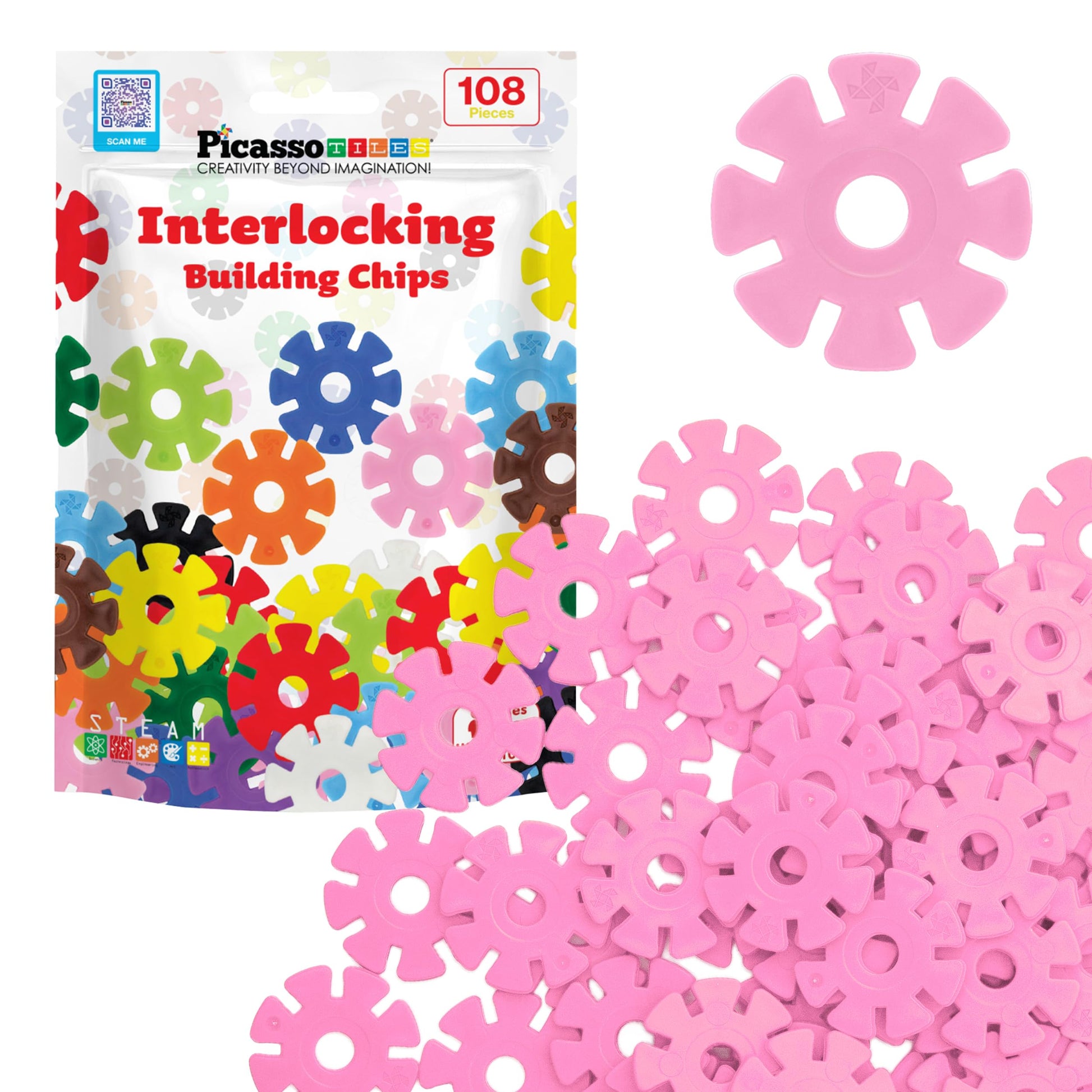 Picassotiles Building Chip Interlocking Disc Construction Blocks In Pink Color Stem Learning Early Education Toy Engineering Pla